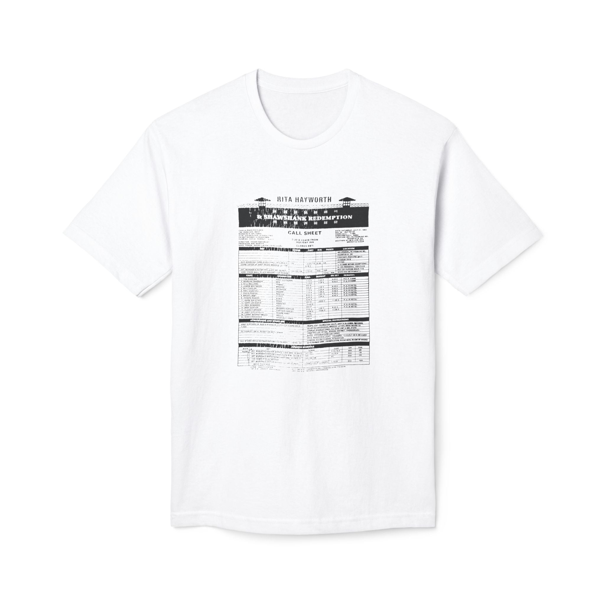 Rita Hayworth & Shawshank Redemption Call Sheet T-Shirt