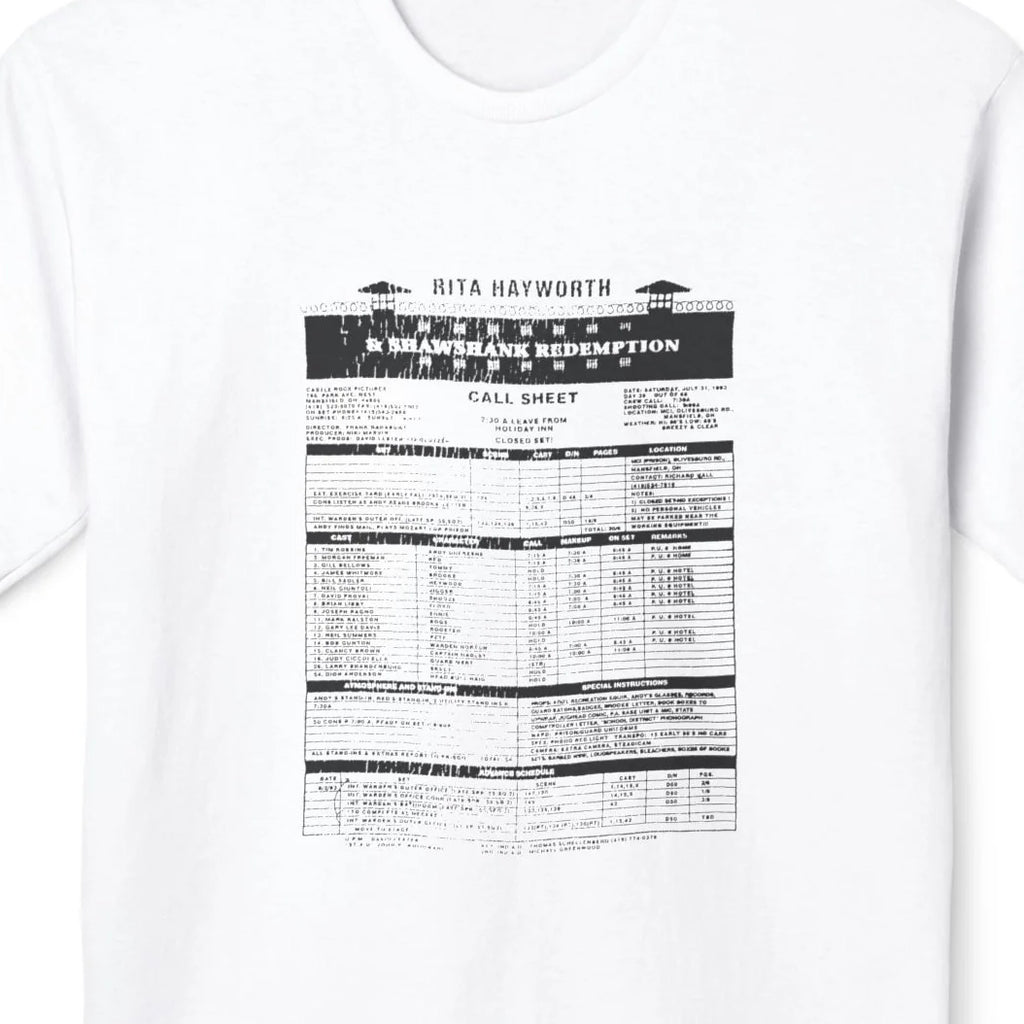 Rita Hayworth & Shawshank Redemption Call Sheet T-Shirt