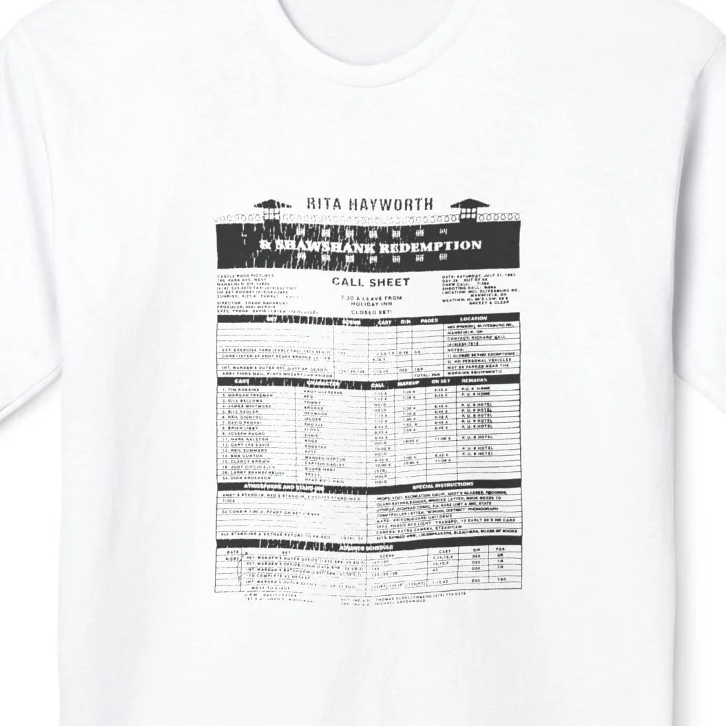 Rita Hayworth & Shawshank Redemption Call Sheet T-Shirt