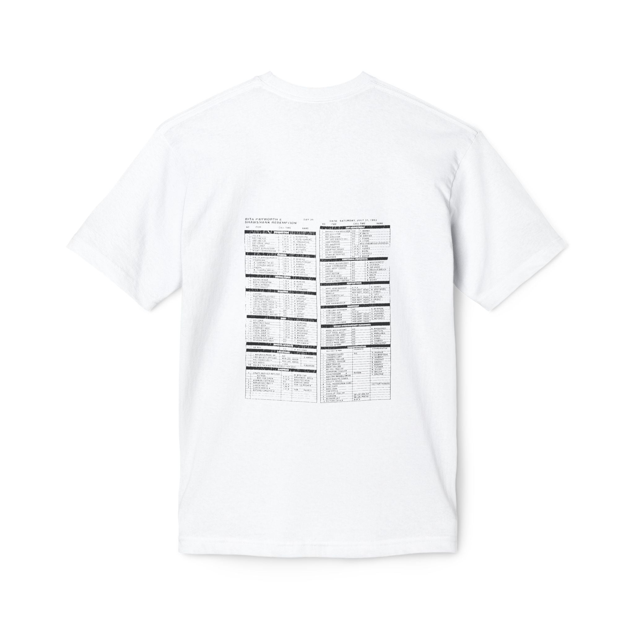 Rita Hayworth & Shawshank Redemption Call Sheet T-Shirt